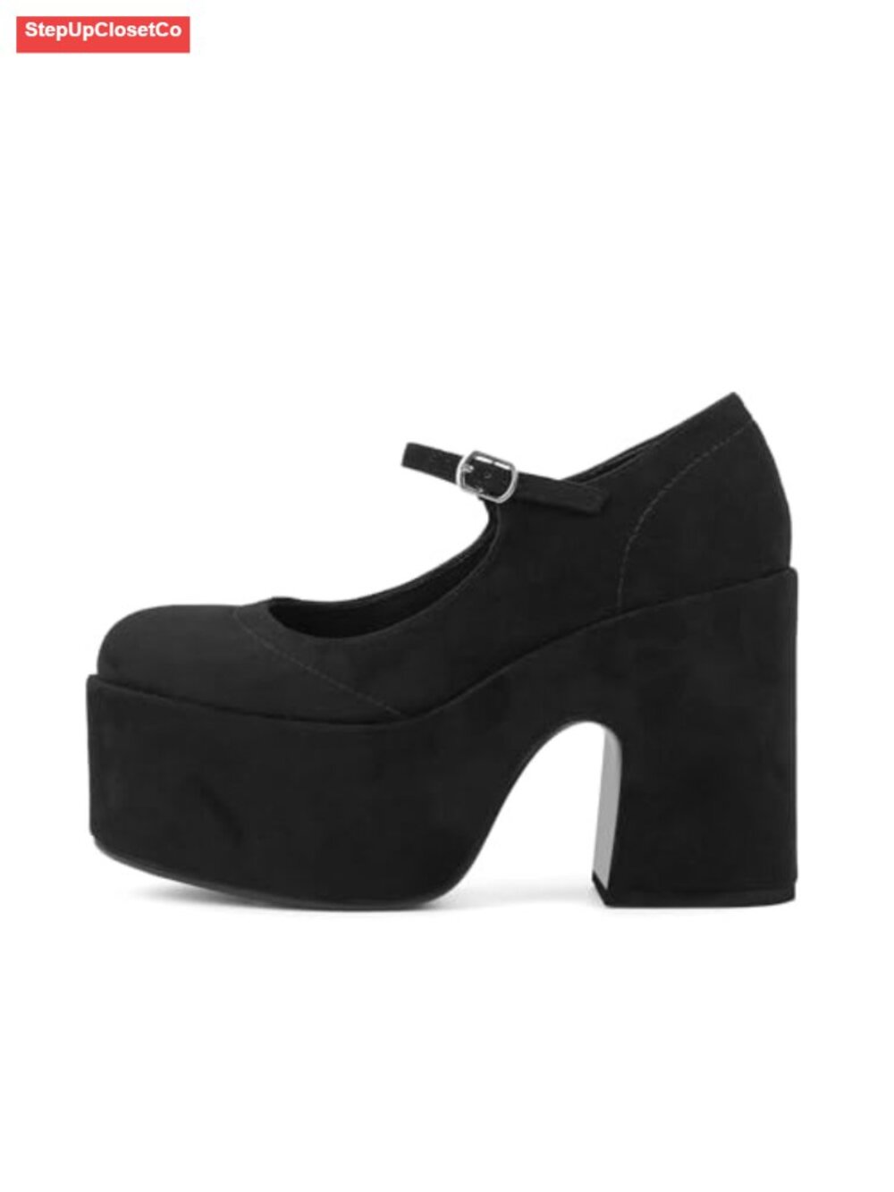 Faux Suede Chunky Platform Heels Mary Jane Pumps for Women with Adjustable